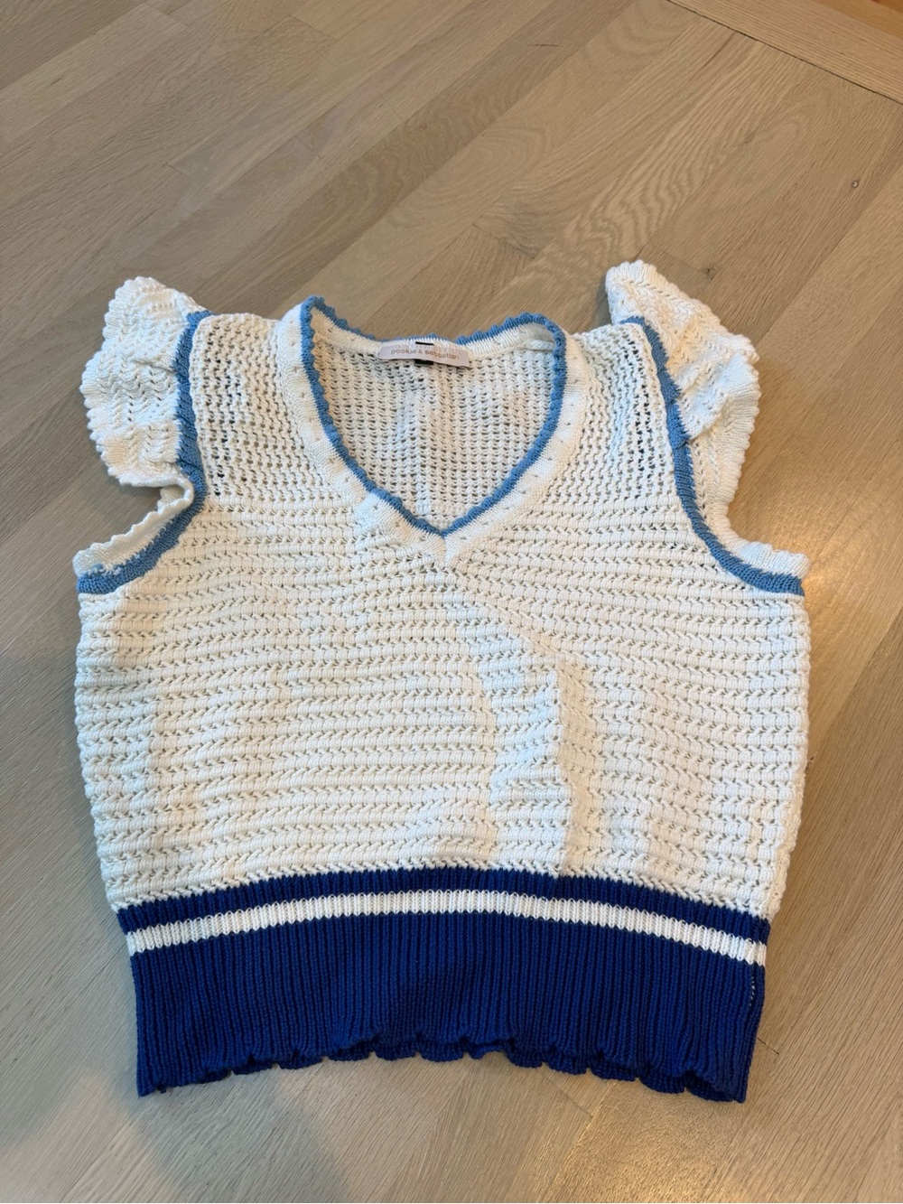 Pookie & Sebastian Crochet Knit Tank with Blue Trim